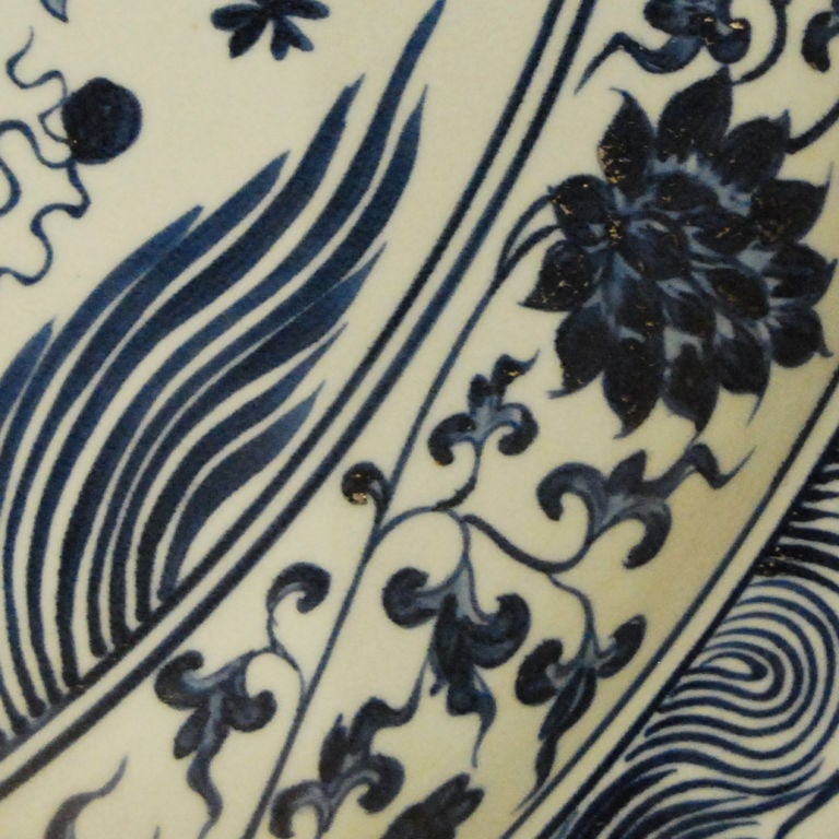 Chinese Monumental Blue and White Fish Platter