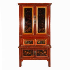 Early 20th Century Chinese Red Lacquered and Painted Cabinet 4