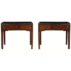 Antique Pair of 19th Century Chinese Wine Tables with Drawers
