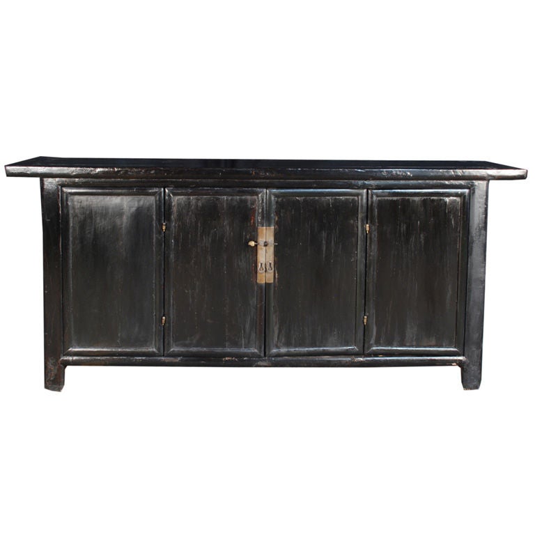 19th Century Chinese Four Door Black Lacquer Coffer