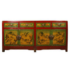 Early 20th Century Chinese Four Door Four Drawer Painted Coffer