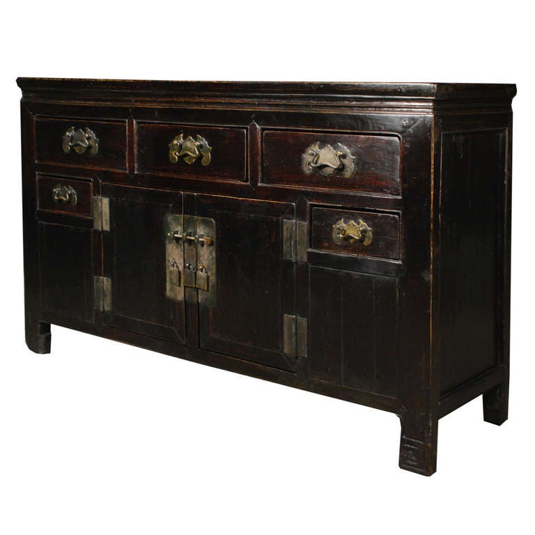 19th Century Chinese Two Door Five Drawer Wu Fu Chest In Excellent Condition In Chicago, IL
