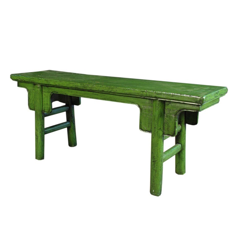 19th Century Chinese Green Lacquer Bench