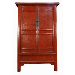 Antique Monumental Crimson Crackle Lacquered Cabinet