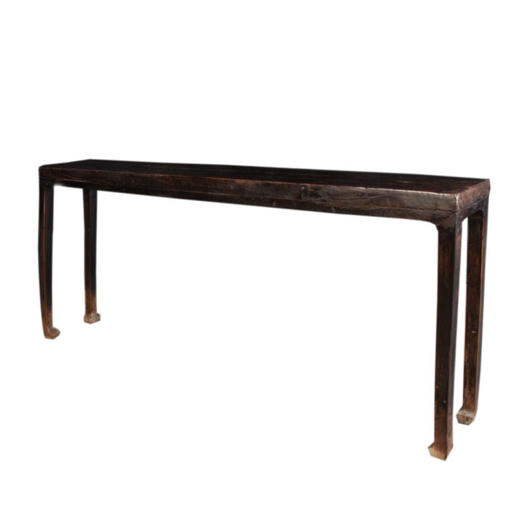 A 19th century Chinese walnut altar table with Ming-inspired proportions and legs ending in horse hoof feet.<br />
<br />
Pagoda Red Collection #:  Z114<br />
<br />
<br />
Keywords:  Table, console, sideboard, buffet, server, credenza, sofa