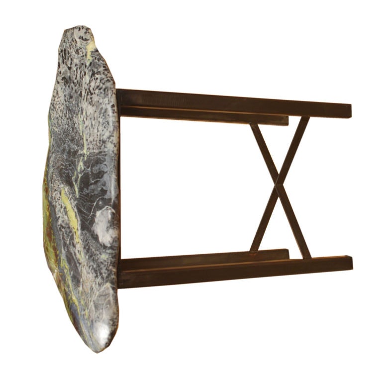 A 20th century Chinese meditation stone top table with custom steel stand.<br />
<br />
Pagoda Red Collection #:  PM09058<br />
<br />
<br />
Keywords:  Table, side, end, cocktail, coffee, occasional