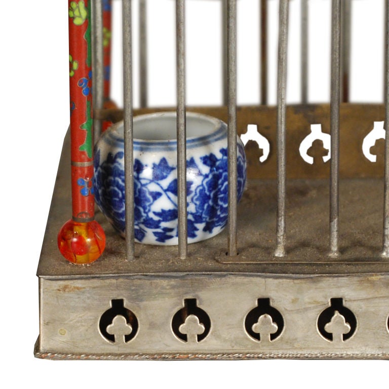 Silver 19th Century Chinese Cloisonné Bird Cage