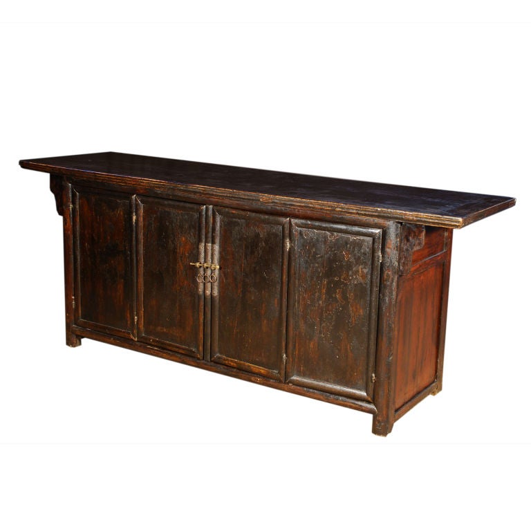 19th Century Chinese Black Lacquer Two Door Coffer