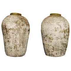 Pair of 19th Century Olive Glazed Urns