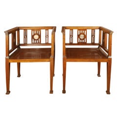 Pair of 19th Century Chinese Huali Armchairs with Marble Inlays
