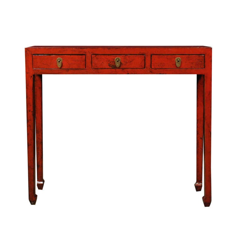 19th Century Chinese Shallow Red Lacquer Table