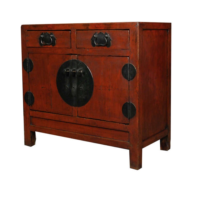 Chinese Early 20th Century Double Bat Lacquered Square Corner Chest