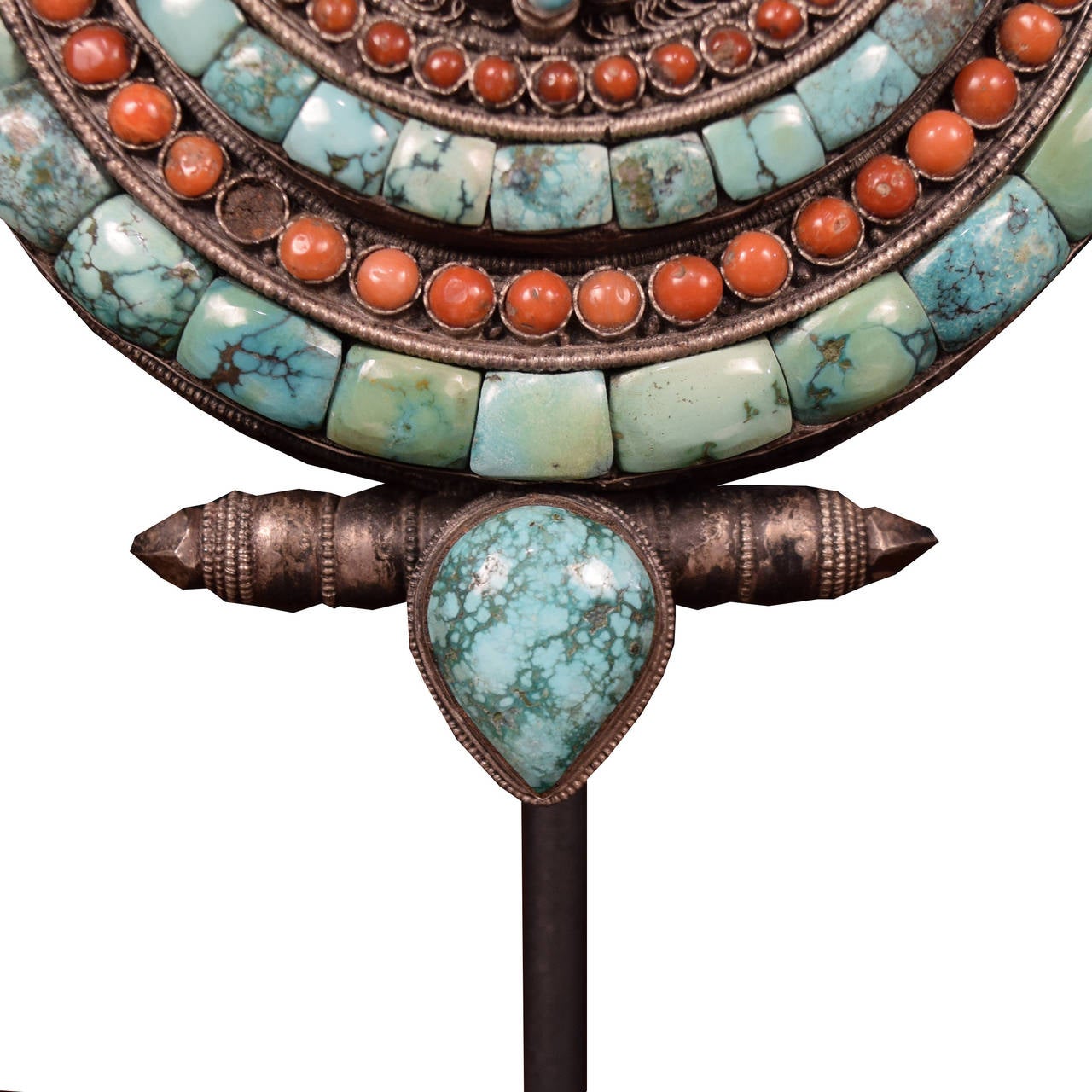 20th Century Silver Tibetan Prayer Box with Turquoise and Coral