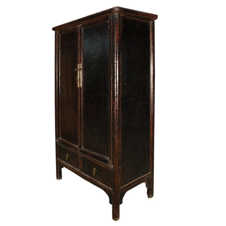 19th Century Chinese Black Crackle Lacquered Cabinet at 1stdibs