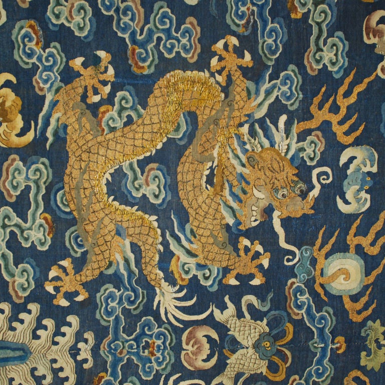 Early 19th century Chinese silk embroidered dragon kesi textile with swirling clouds, pearls, and bats, mounted on linen.

Pagoda Red Collection #:  CJA001


Keywords:  Textile, painting, photograph, mirror, wall hanging