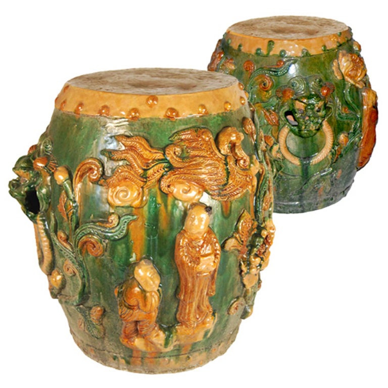 Pair of Ornate Chinese Garden Stools at 1stDibs
