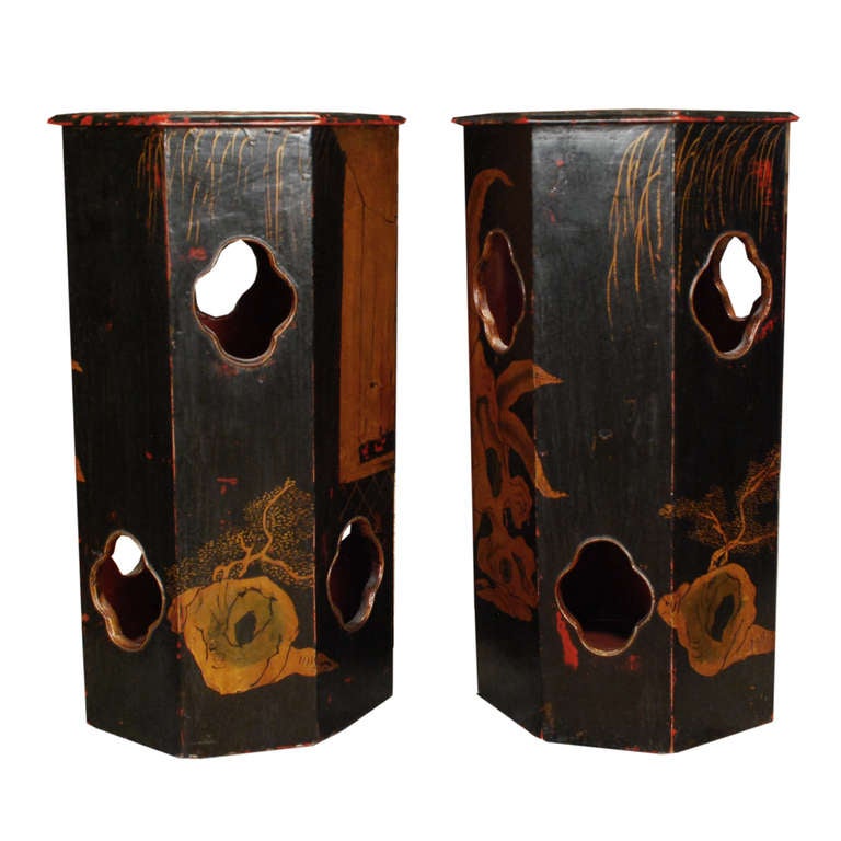 Folk Art Pair of Early 20th Century Lacquered Hat Stands