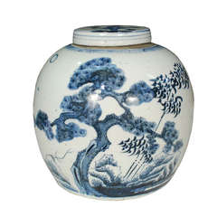 Early 20th Century Chinese Blue and White Ginger Jar with Prunus Branches