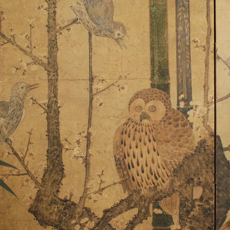 Early 17th Century Japanese Rinpa School Screen with Birds and Flowers In Excellent Condition In Chicago, IL