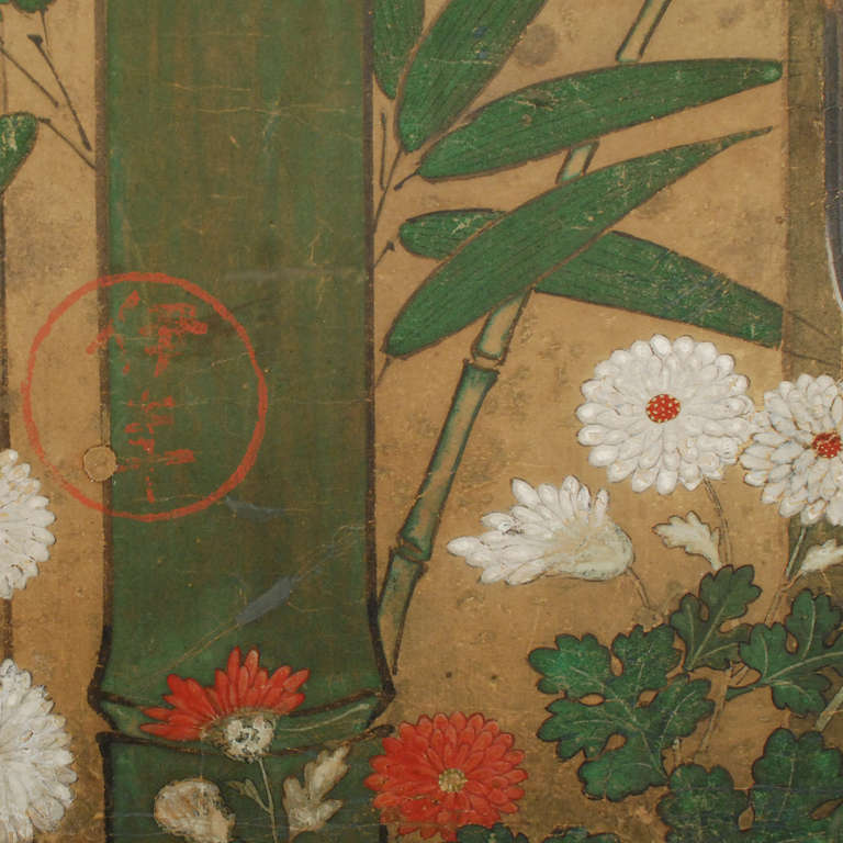 Early 17th Century Japanese Rinpa School Screen with Birds and Flowers 1