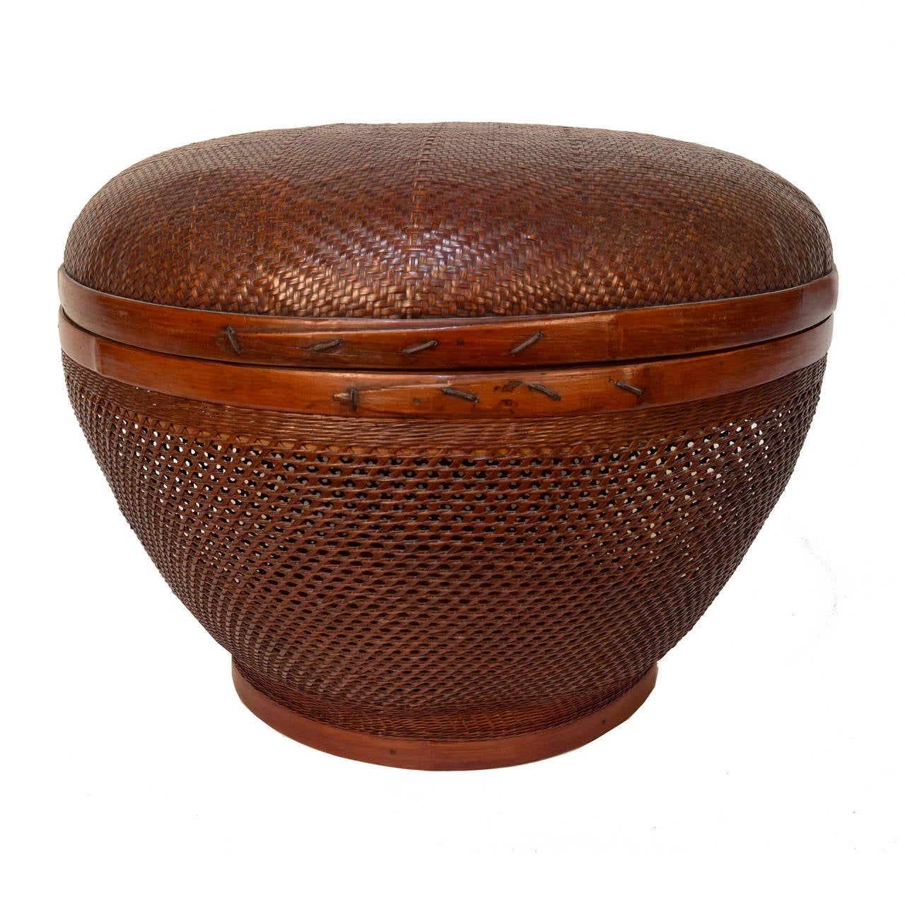 19th Century Chinese Open Weave Covered Basket