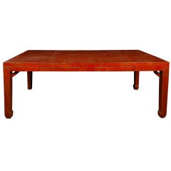 Vintage Chinese Red Lacquered Table with Drawers