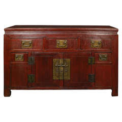 Vintage Early 20th Century Chinese Five Drawer Two Door Lacquered Coffer