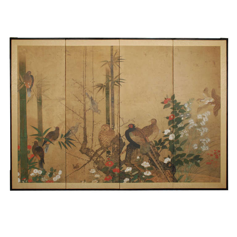 Early 17th Century Japanese Rinpa School Screen with Birds and Flowers