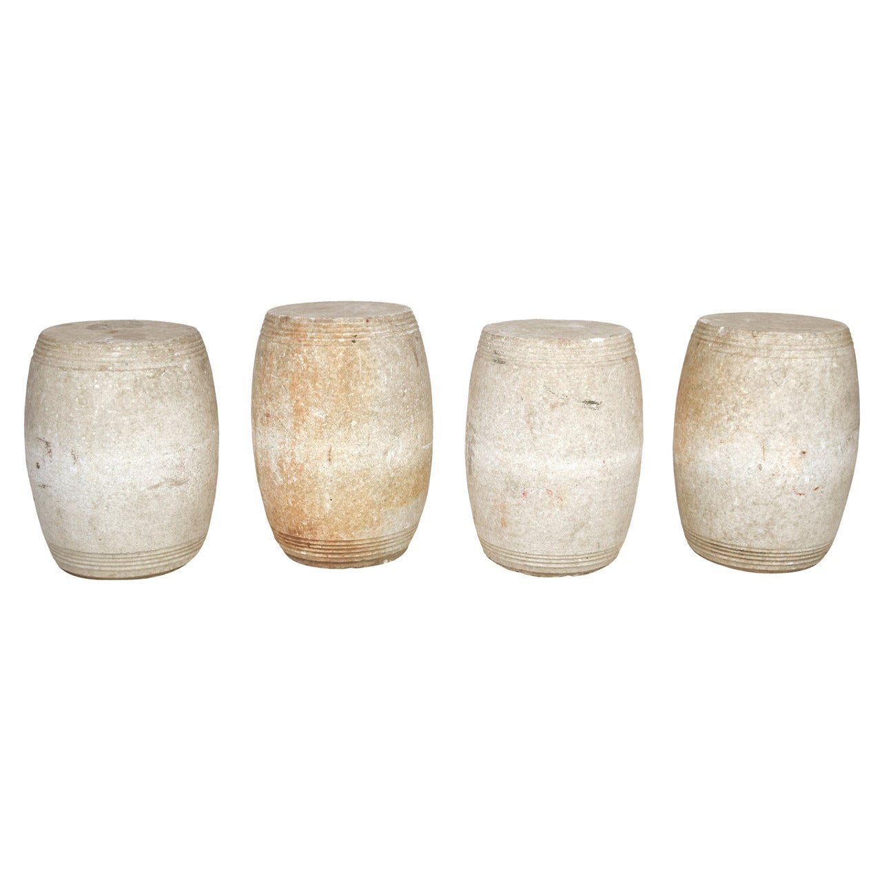 Ribbed Chinese Limestone Drum Stools