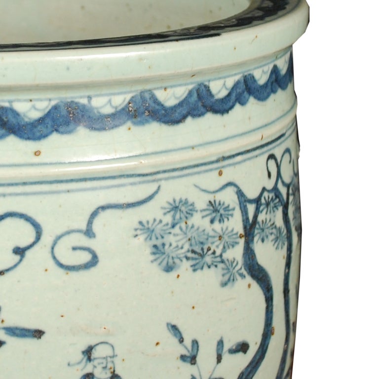 Porcelain 20th Century Chinese Blue and White Fish Pond