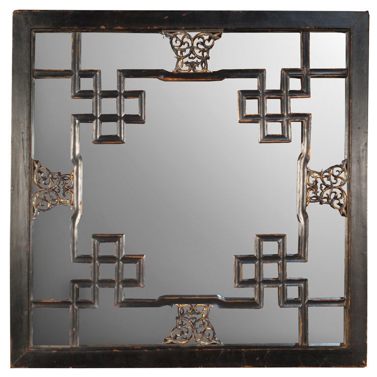 Early 20th Century Chinese Butterfly Lattice Window with Mirror