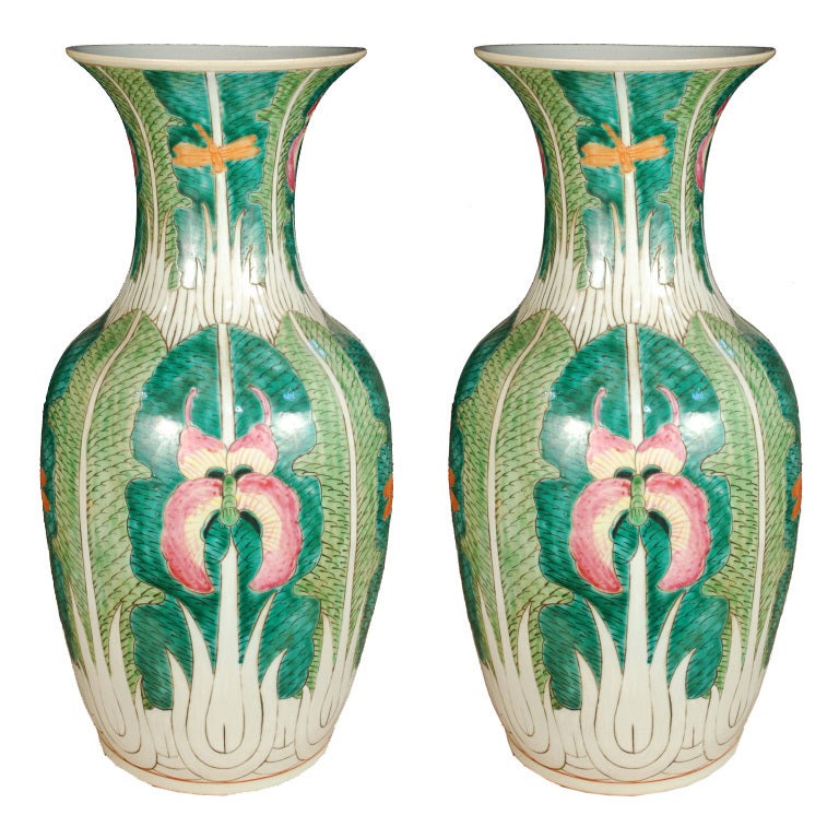 Pair of Early 20th Century Chinese Cabbage Vases