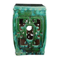 Vintage Green Glazed Ceramic Garden Stool