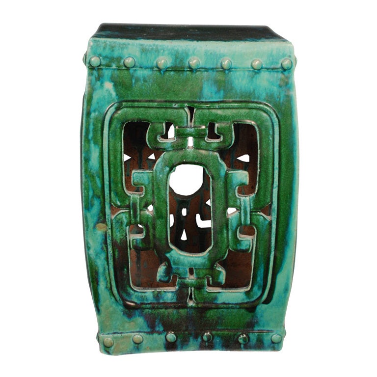 Green Glazed Ceramic Garden Stool