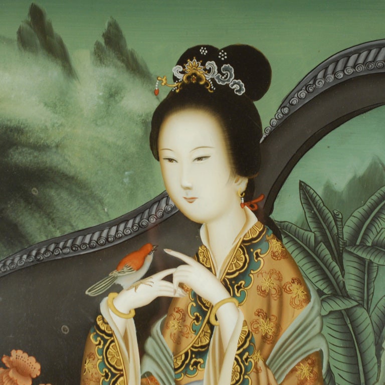 A 19th century Chinese reverse glass painting depicting a woman in a tropical courtyard landscape with a bird on her hand.

Pagoda Red Collection #:  PR002


Keywords:  Painting, portrait, Chinese, ancestor