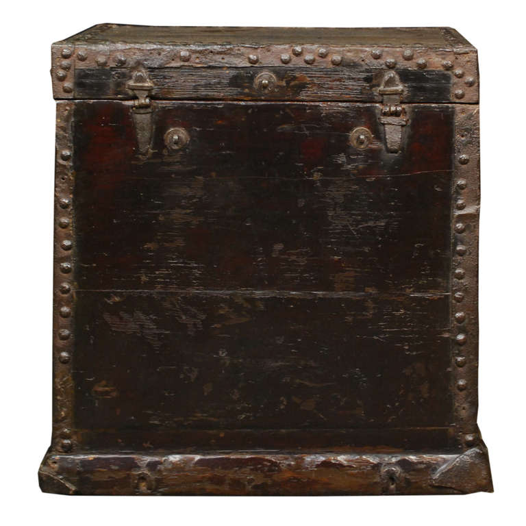 Early 19th Century Chinese Low Iron Clad Chest with Drawers 2