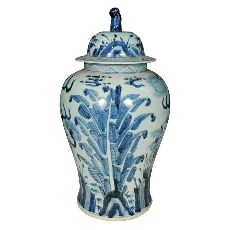 Pair of Chinese Blue and White Covered Jars with Qilin In Excellent Condition In Chicago, IL
