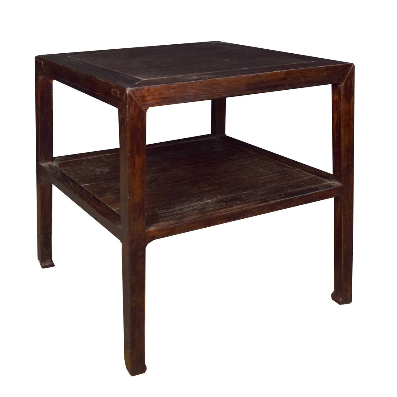 A square table from Shanxi Province, China with one shelf and legs ending in hoof feet made of Chinese Northern elmwood.

 