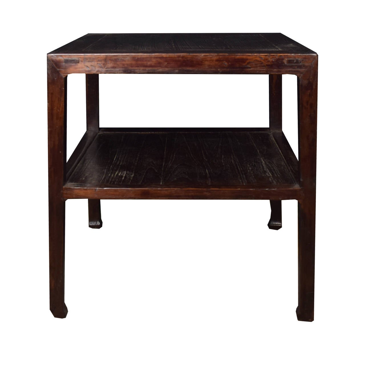 Qing 19th Century Chinese Square Table with Hoof Feet and Shelf