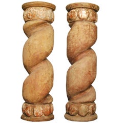 Antique Pair of Early 20th Century Chinese Barley Twist Columns