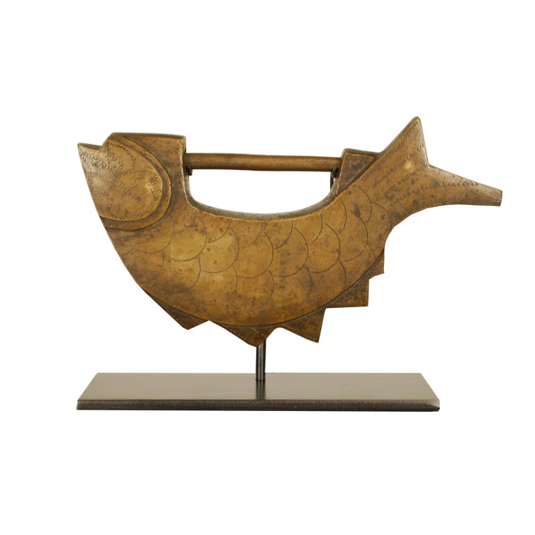 19th Century Korean Fish Lock on Stand