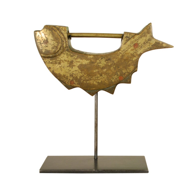19th Century Korean Fish Lock on Stand