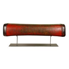 19th Century Chinese Lacquered Hide Pillow on Stand