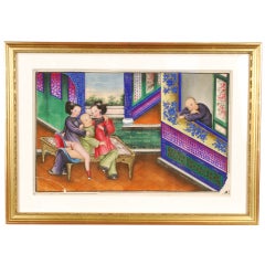 peintures de palais de printemps chinois du 19e siècle:: ensemble de 12 pièces