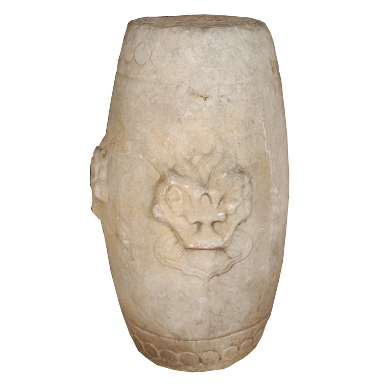 Pair of Ming White Marble Drum Stools
