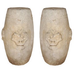Antique Pair of Ming White Marble Drum Stools