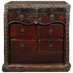 Early 19th Century Chinese Low Iron Clad Chest with Drawers