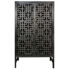 Early 20th Century Chinese Four-Sided Lattice Collector's Cabinet