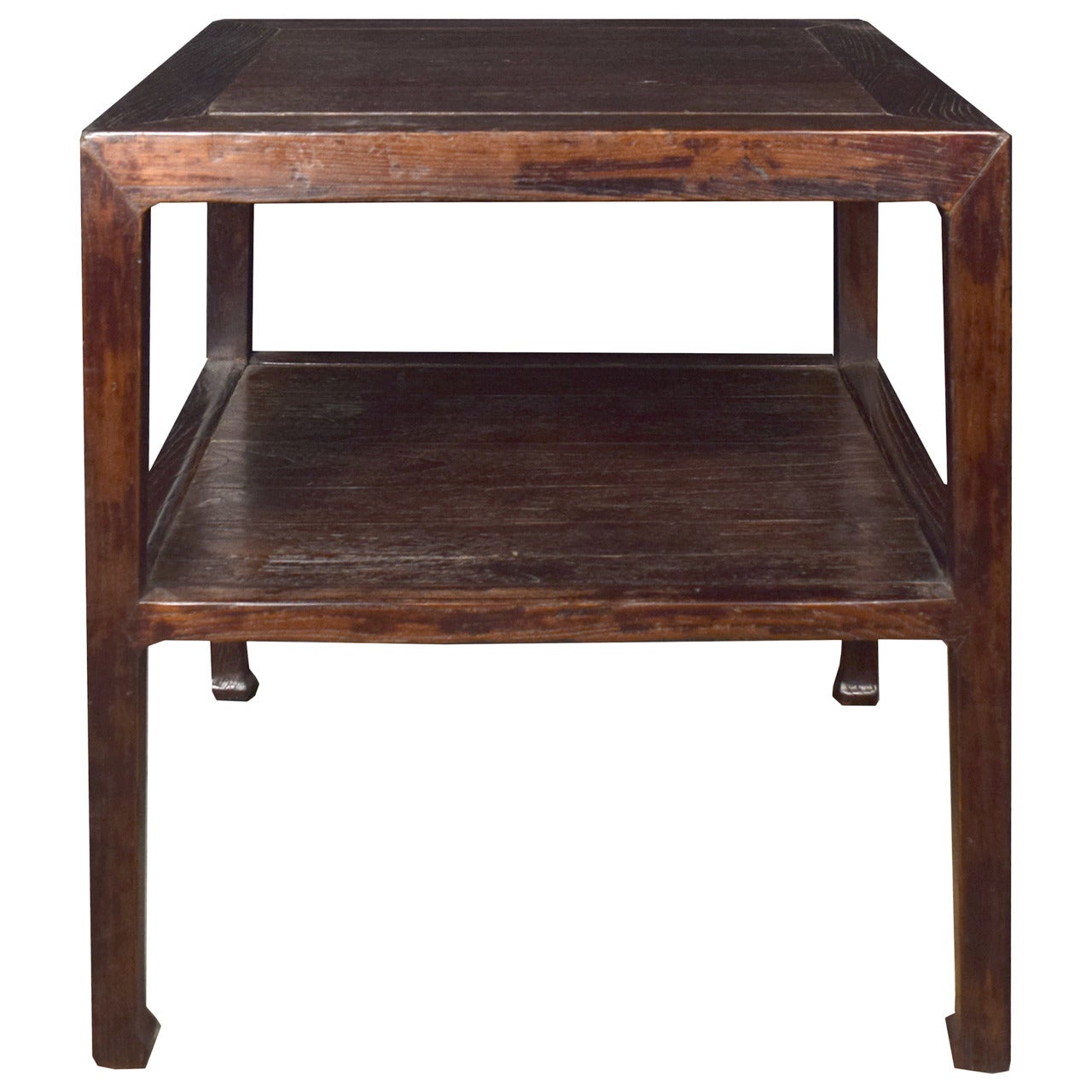 19th Century Chinese Square Table with Hoof Feet and Shelf