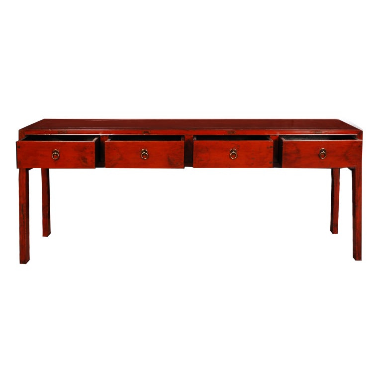 Four Drawer Red Lacquered Table